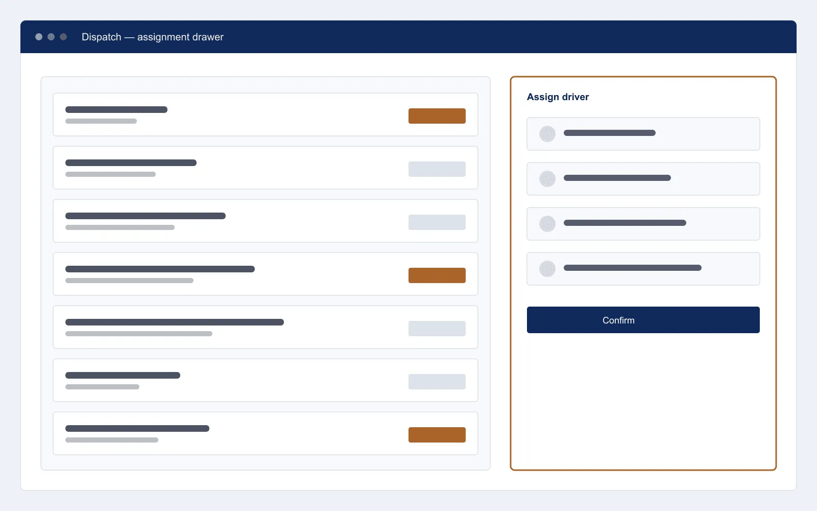The assignment drawer open beside the route list